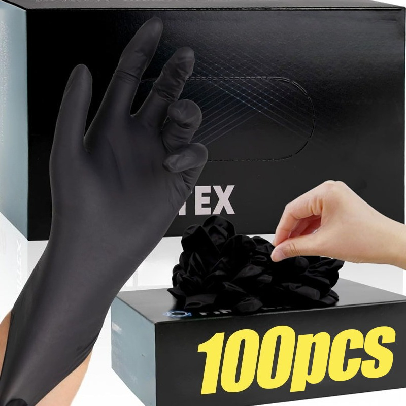 Latex Disposable Glove - Gants jetables noirs unisexes, épais, en